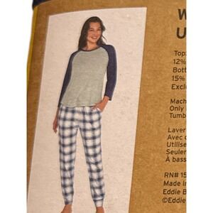 Eddie Bauer Women's Ultrasoft 2-Piece Sleep Set Pajamas Gray Blue Plaid Size S